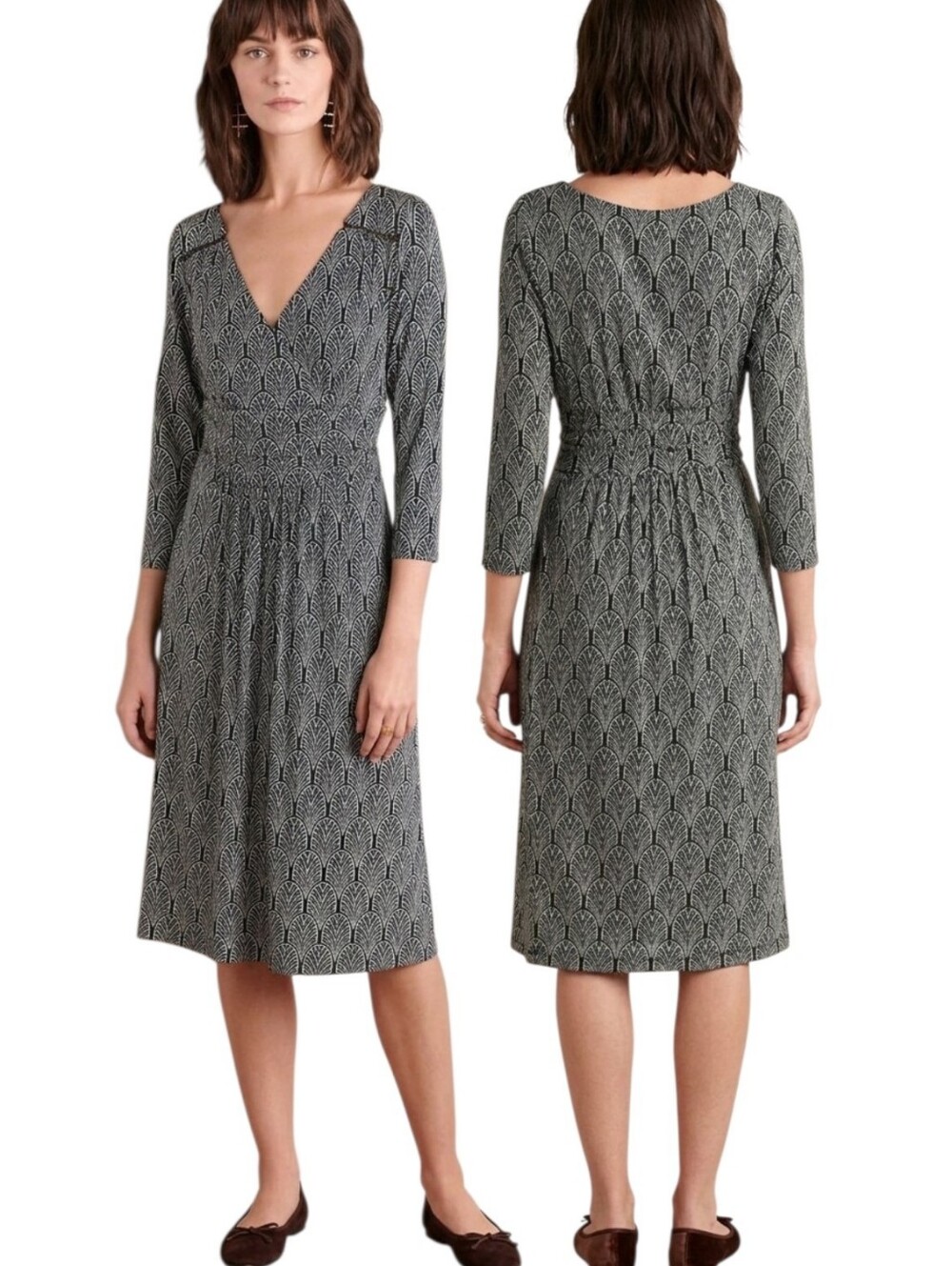 MAEVE ANTHROPOLOGIE 'Galena" Art Deco Faux Wrap Dress - Size Small